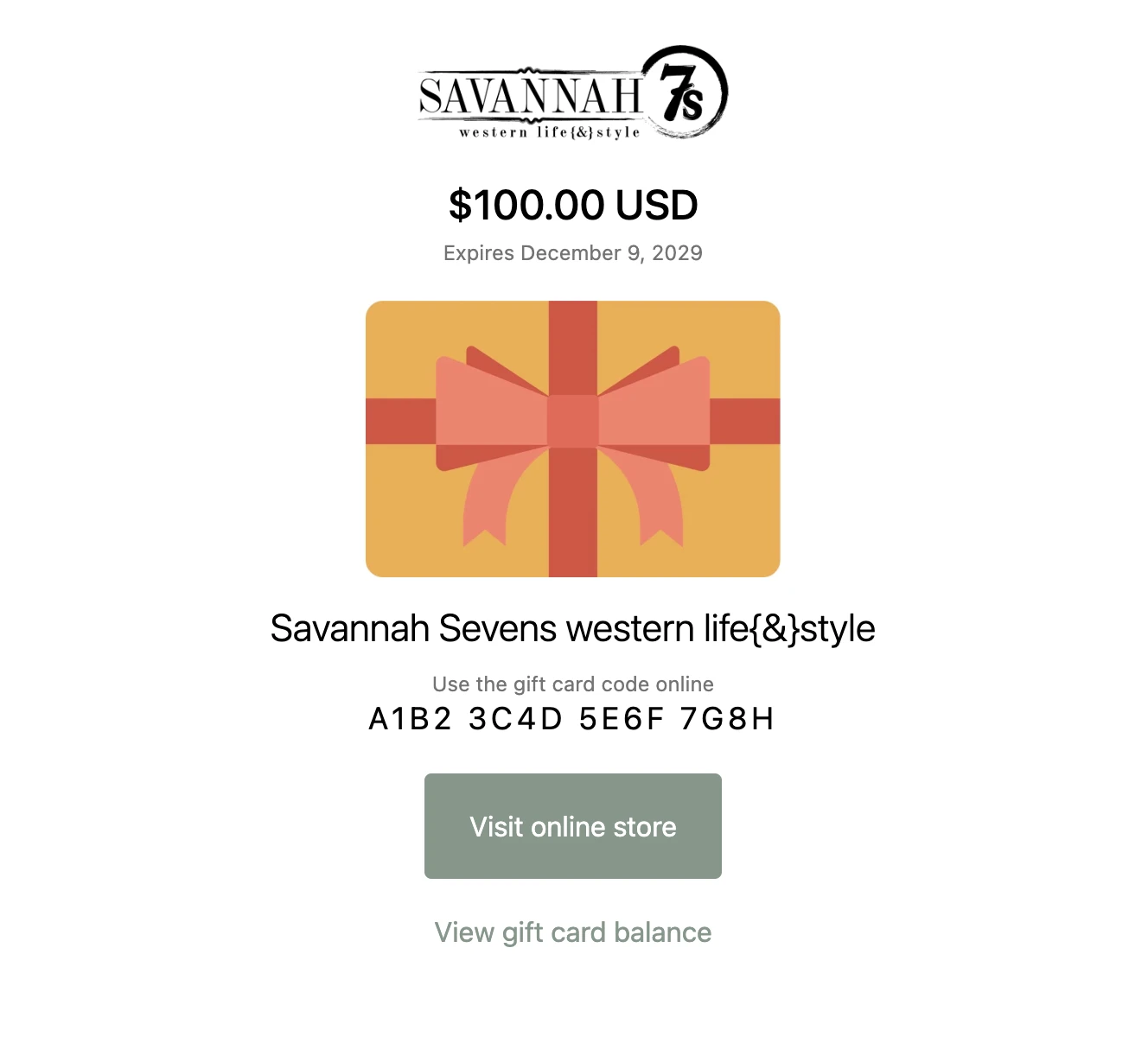 Gift Card {email version} Gift Card {email Version} -SAVANAH Clothing sale Screenshot 2024 12 09 at 4.53.28 PM
